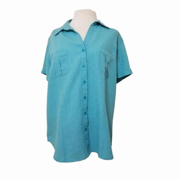 Dressbarn button down aqua size 1x shirt - Picture 1 of 11